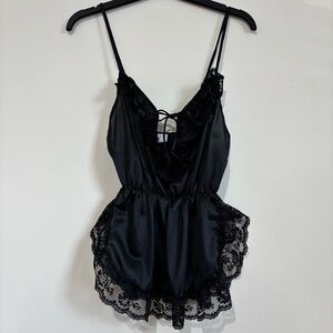Vintage 70s Sears black nylon Lace Lingerie top Tank camisole S 8/10